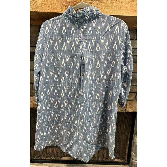 JOHN MARK Chambray Shift Dress Sz M 1/2 Button Gathered Sleeve Pockets *C2 - Picture 5 of 5